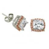 Cushion Cut Diamondlite CZ & Pink Topaz Earrings