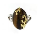 14kt Gold-SS Genuine Tiger Eye & Diamond Ring