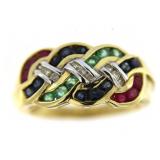 14kt Gold Natural Ruby, Emerald, Sap,& Diam. Ring