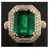 14kt Gold 5.87 ct Emerald & Diamond Ring