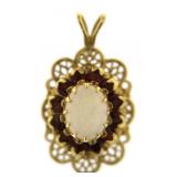 10kt Gold Natural Fire Opal & Garnet Pendant