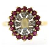 14kt Gold Antique Opal, Ruby & Diamond Ring