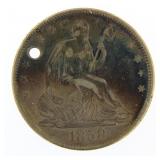 1858 Holed AU Seated Liberty Silver Half Dollar