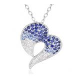 Blue & White Sapphire Sideways Heart Pendant