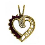 10kt Gold Natural Ruby & Diamond Pendant