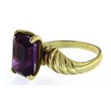 14kt Gold Step Cut 4.00 ct Amethyst Solitaire Ring