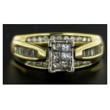 14kt Gold Emerald Quad Cut Diamond Ring