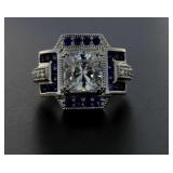 Art Deco Style Blue & White Sapphire Ring