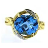 14kt Gold Oval 4.30 ct Blue Topaz & Diamond Ring