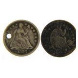 (2) Seated Liberty Silver Half Dimes