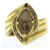 14kt Gold Maruqise Smoky Quartz & Diamond Ring