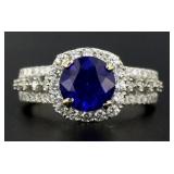 14kt Gold Round 3.50 ct Sapphire & Diamond Ring