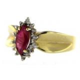 14kt Gold Marquise Natural Ruby & Diamond Ring