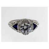 Art Deco Style Blue & White Sapphire Solitaire