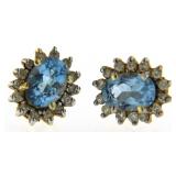 14kt Gold Genuine Blue Topaz & Diamond Earrings