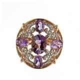 Genuine 4.64 ct Amethyst & Diamond Ring