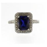 Emerald Cut 3.00 ct Sapphire & Diamond Accent Ring