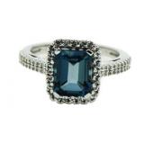 Platilite Emerald Cut London Blue Topaz Ring