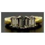 18kt Gold Emerald Cut 1.25 ct 3 Stone Diamond Ring