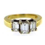 18kt Gold Emerald Cut 1.25 ct 3 Stone Diamond Ring