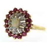 14kt Gold Antique Opal, Ruby & Diamond Ring