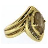 14kt Gold Maruqise Smoky Quartz & Diamond Ring