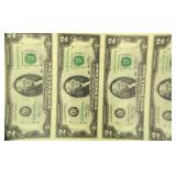 2003 Uncut Sheet (4) $2 Bank Notes