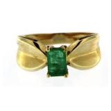 14kt Gold Emerald Cut Natural Emerald Solitaire