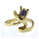 14kt Gold Emerald Cut Tanzanite Designer Ring