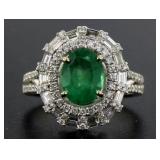 14kt Gold Oval 2.97 ct Emerald & Diamond Ring