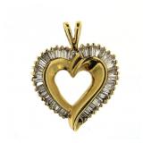 14kt Gold 1.00 ct  Baguette Diamond Heart Pendant