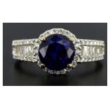 14 Gold Round 3.55 ct Sapphire & Diamond Ring