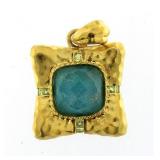 Genuine Turquoise-Faceted White Topaz Pendant