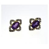 Genuine Amethyst & Diamond Earrings