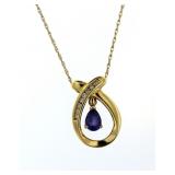 14kt Gold Natural Tanzanite & Diamond Necklace