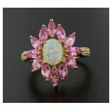 Genuine Opal & Pink Sapphire Dinner Ring