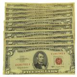 (10) 1963 Red Seal $5 US Bank Notes