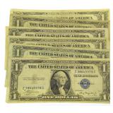 (6) 1935 Blue Seal $1 Silver Certificates