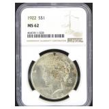 1922 MS62 Peace Silver Dollar