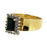 14kt Gold Natural Emerald & Diamond Estate Ring