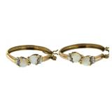 10kt Gold Natural Opal & Diamond Hoop Earrings