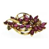 10kt Gold Natural Ruby & DIamond Brooch