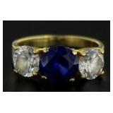 14kt Gold Blue & White Sapphire 3 Stone Ring