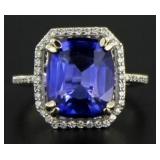 14kt Gold Cushion 8.15 ct Sapphire & Diamond Ring