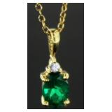 14kt Gold Natural Emerald & Diamond Necklace
