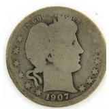 1907 Barber Silver Quarter