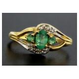 14kt Gold Vintage Natural Emerald & Diamond Ring