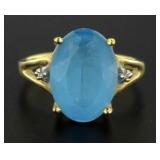 10kt Gold Oval Natural Blue Topaz & Diamond Ring