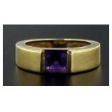 10kt Gold Natural Amethyst Princess Solitaire