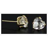 14kt Gold White Topaz Heart Solitaire Earrings